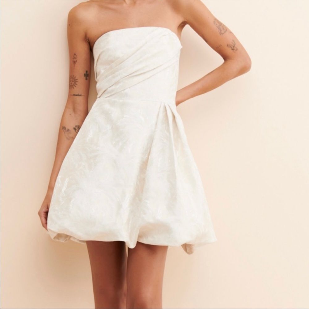 MONIQUE LHUILLER Ivory White Jacquard Strapless Wedding Minidress Size 4 - Picture 5 of 16